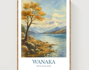 Wanaka, Watercolor design poster, New Zealand Print, Wanaka Wall Art