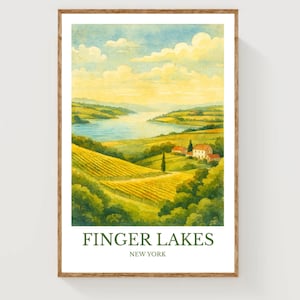 Finger Lakes, Watercolor design poster, New York Print, Finger Lakes Wall Art