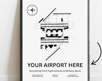 Custom Airport Poster – Any US Airport - Runway Layout Blueprint Poster