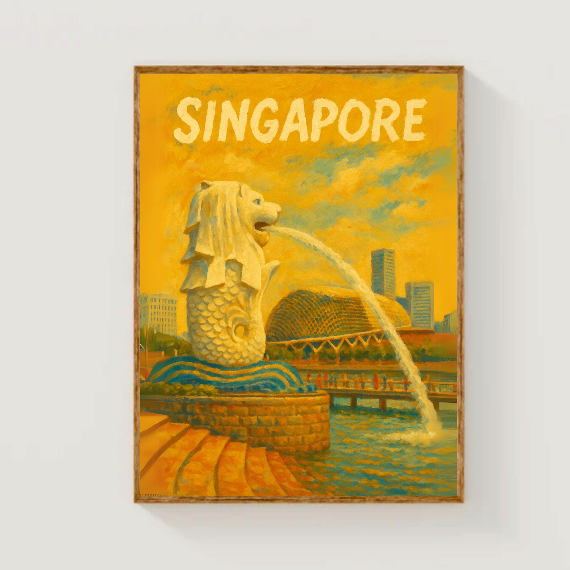 Singapore Poster – Merlion Park Art Print, Iconic Landmark Travel