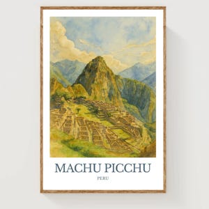 Machu Picchu, Aquarell design Plakat, Peru Print, Machu Picchu Wandkunst