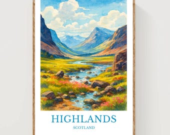Highlands Aquarell Poster, schottische Landschaftskunst