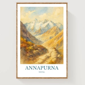 Annapurna, Watercolor design poster, Nepal Print, Annapurna Wall Art