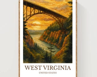 West Virginia, Watercolor design poster, United States Print, West Virginia Wall Art