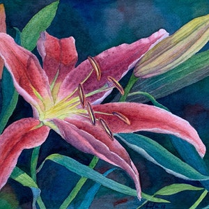 Lily, Original Watercolor Painting, flowers, 9x12 inches