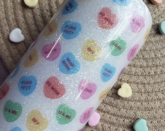 Conversation Hearts Glitter Tumbler
