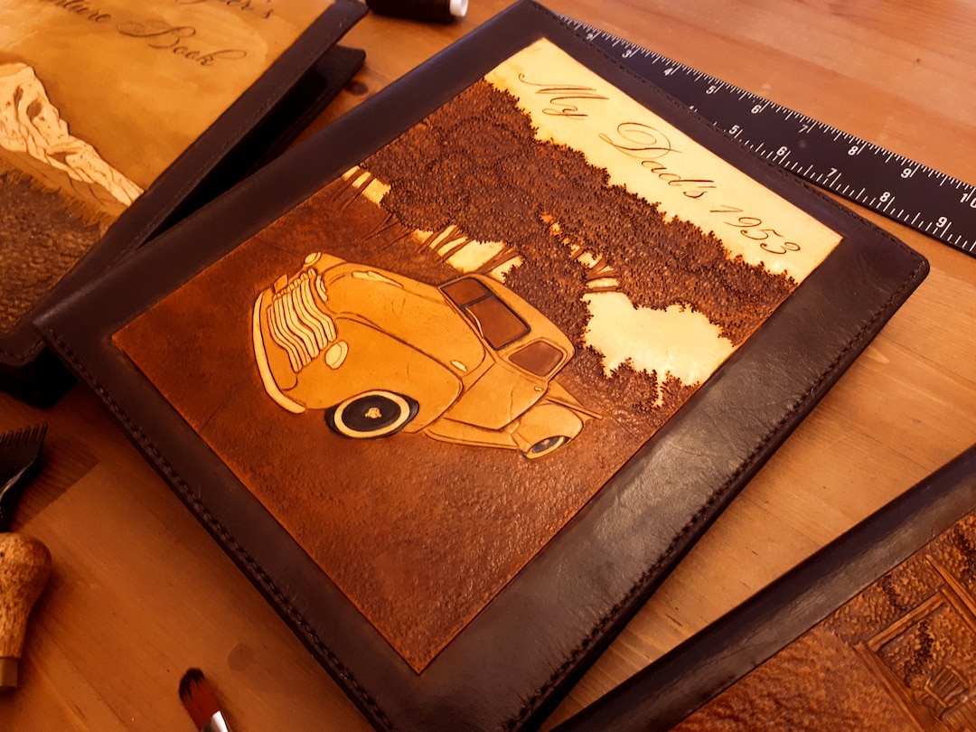 Custom Leather Photo Album / Personalized Handmade Photo Album / Carved