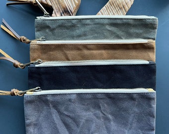 Waxed Canvas Zipper Pouch – Small Zipper Bag – Waxed Canvas Purse – MakeUp Bag – Camping Zip Bag – Travel Wallet – Small Wallet Zipper