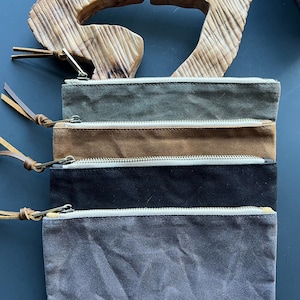 Waxed Canvas Zipper Pouch Small Zipper Bag Waxed Canvas Purse MakeUp Bag Camping Zip Bag Travel Wallet Small Wallet Zipper image 1