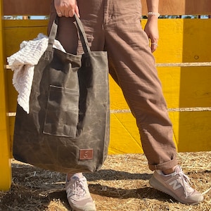 Vintage 40s / 50s Waxed Canvas Utility Tote Tool Bag / Green