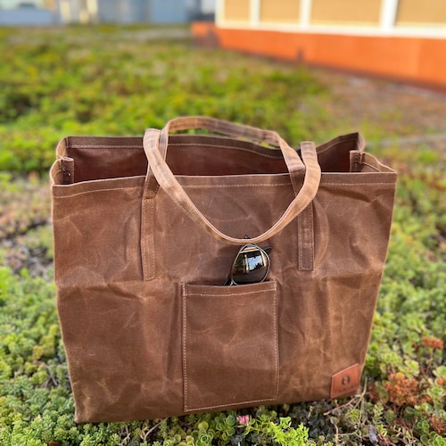 Large Waxed Canvas Tote Bag Eco Friendly Reusable Shopping Etsy