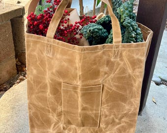 Waxed Canvas Market Bag: Reusable Heavy Duty Tote, Sand Color