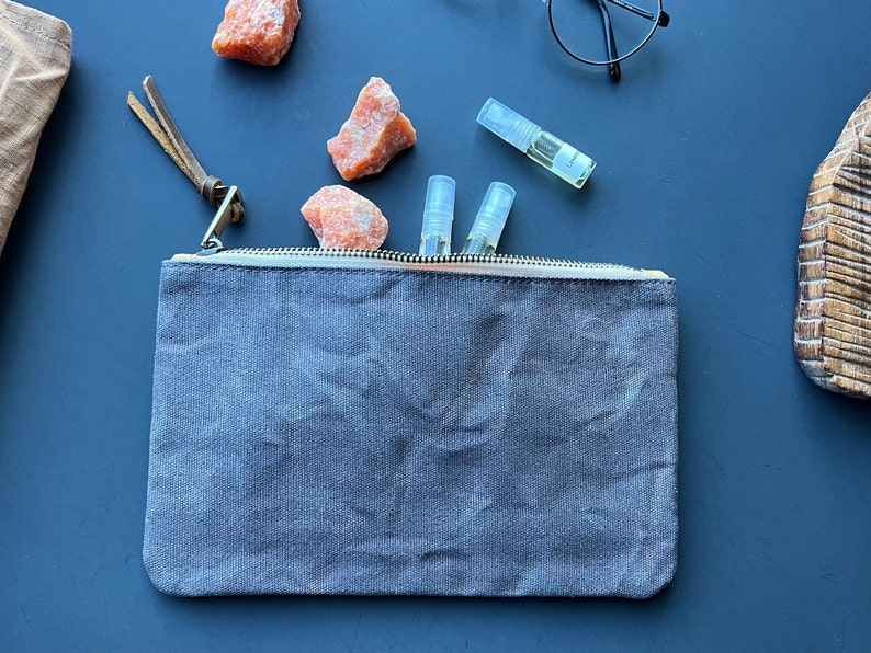 Waxed Canvas Zipper Pouch Small Zipper Bag Waxed Canvas Purse MakeUp Bag Camping Zip Bag Travel Wallet Small Wallet Zipper image 6