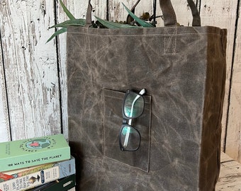 Waxed Canvas Tote Bag: Foldable Market Bag with Pocket