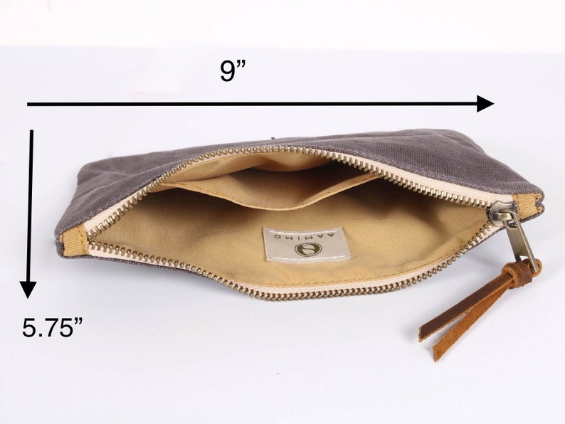 Waxed Canvas Zipper Pouch Small Zipper Bag Waxed Canvas Purse MakeUp Bag Camping Zip Bag Travel Wallet Small Wallet Zipper image 3