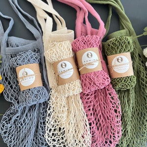 4 Baumwollnetz-Marktbeutel, wiederverwendbare Netztasche, Lebensmittelgeschäft-Einkaufstasche, Bauernmarkt-Einkaufstasche, leichte Markttasche, tolles Geschenk