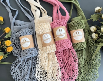 Cotton Net Market Bags: Reusable Grocery Shopping Tote, Set of 4