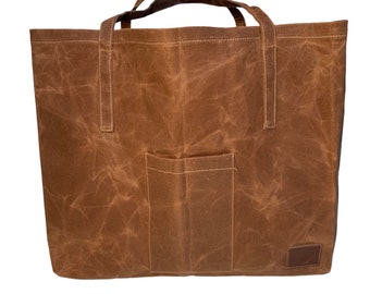 Gewachste Canvas-Einkaufstasche mit Schultergurt - Wiederverwendbare und faltbare umweltfreundliche Supermarkt-Tasche - Leichtes und starkes Material Tolles Geschenk