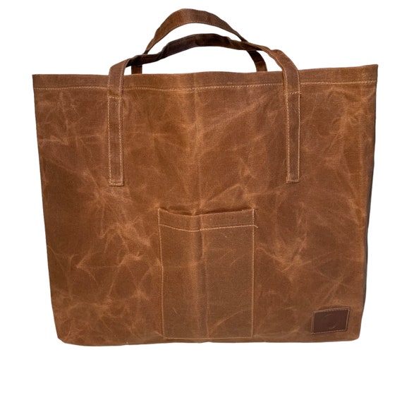 Waxed Canvas Tote Bag With Shoulder Strap Reusable and Foldable
