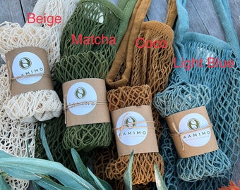 4  Foldable lightweight Market Bag, FishNet Reusable Cotton Tote Bags - Grocery Shopping Bag - Farmer Market Mesh Produce Bag - Great Gift