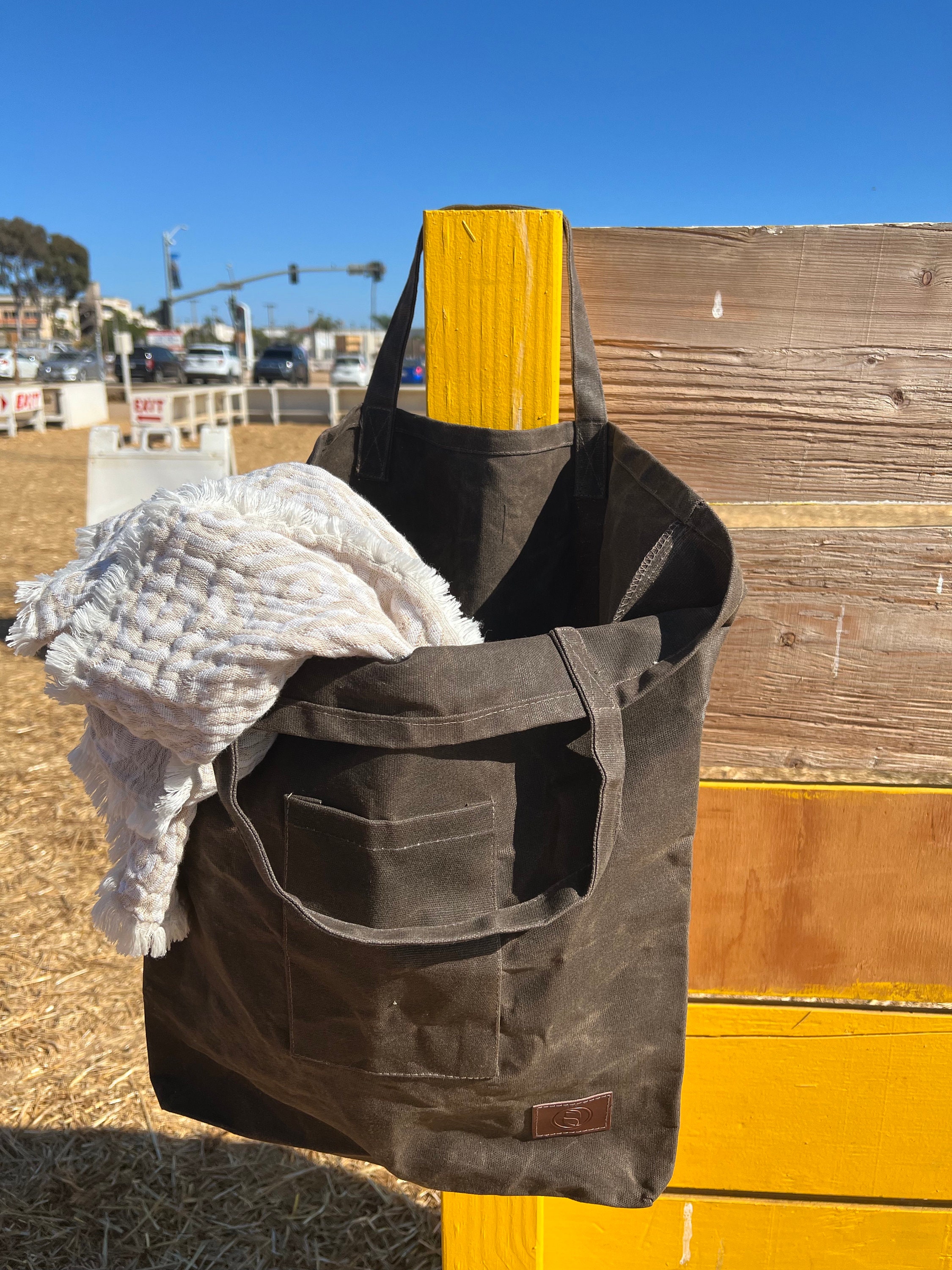 Waxed Canvas Tote Bag: Heavy Duty Shopping Bag With Pocket