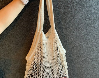 Long Handle Cotton Net Market Bag: Reusable Shopping Tote