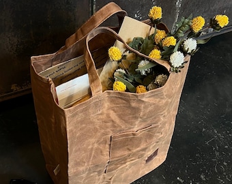 Market Bag With Handles, Waxed Canvas Supermarket Bag, Foldable Tote Bag, Reusable Grocery bag, Heavy Duty Bag, Farmers Market bag, Gift