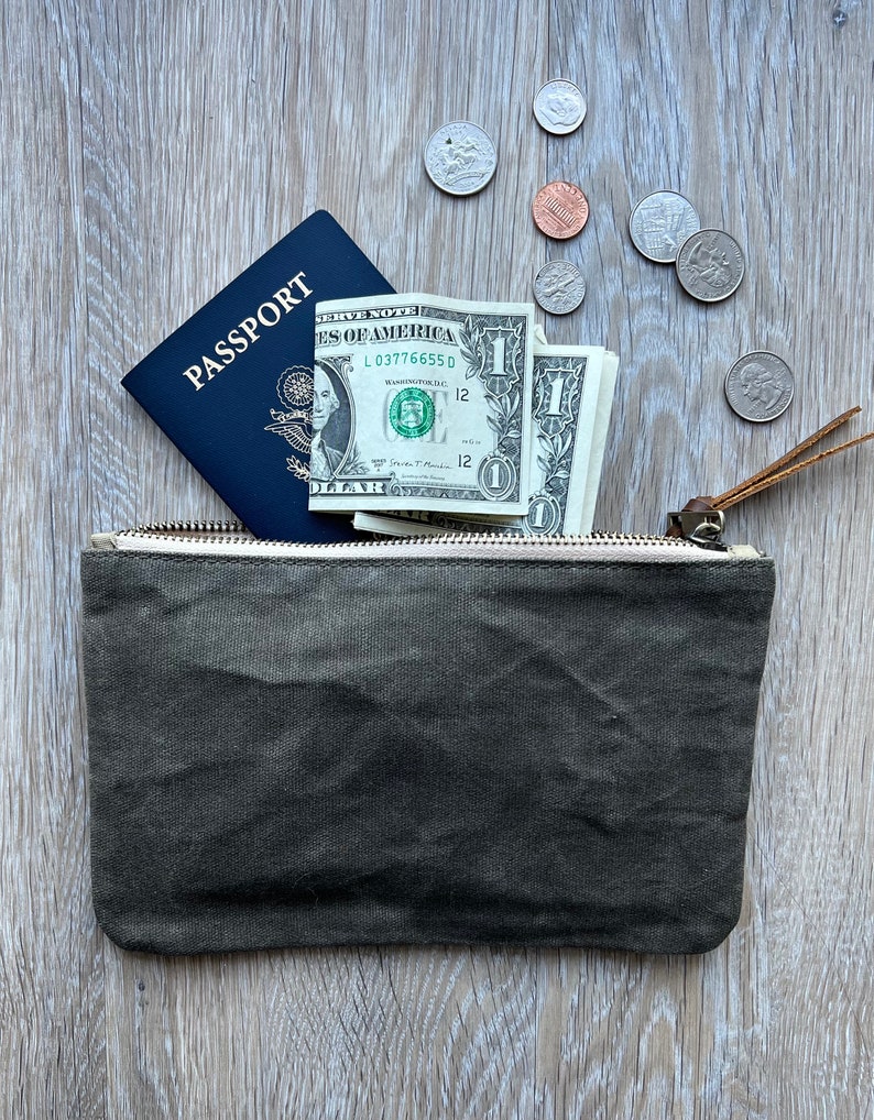 Waxed Canvas Zipper Pouch Small Zipper Bag Waxed Canvas Purse MakeUp Bag Camping Zip Bag Travel Wallet Small Wallet Zipper image 5