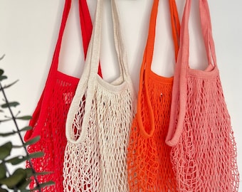 Colorful Crochet Market Bag, Reusable Cotton Net Tote