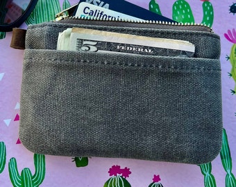 Bolsa de lona encerada con cremallera, monedero pequeño con cremallera, mini monedero con bolsillo frontal, mini monedero para tarjetas de visita y efectivo