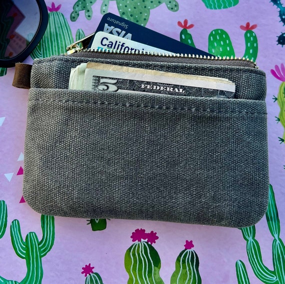 waxed canvas pouch with zipper small coin purse with zipper mini purse pouch with front pocket mini purse for business cards and cash