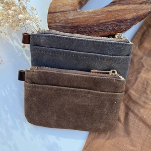 Bolsa pequeña de lona encerada con cremallera, bolsa con llavero, billetera con cremallera, billetera pequeña, bolsa minimalista, monedero, tarjetero, bolsa de herramientas