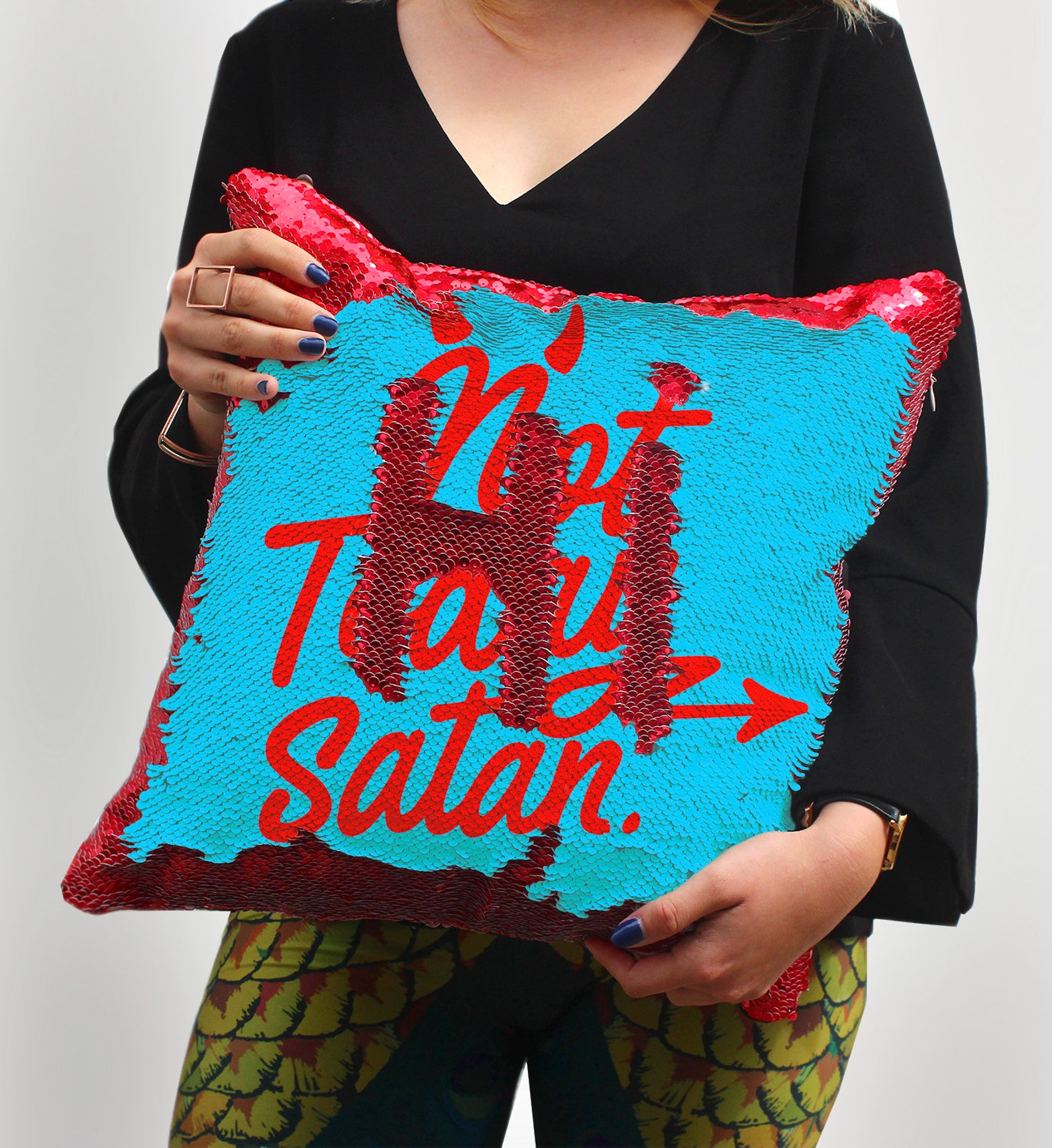 Not Today Satan Sequin Pillow Magic Pillow Cushion Cover Throw Etsy