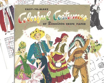 Easy to Make Colorful Costumes of Dennison Crepe Paper [Instant Digital Download] Vintage 1956 Book, Patterns of Halloween, Holiday Costumes