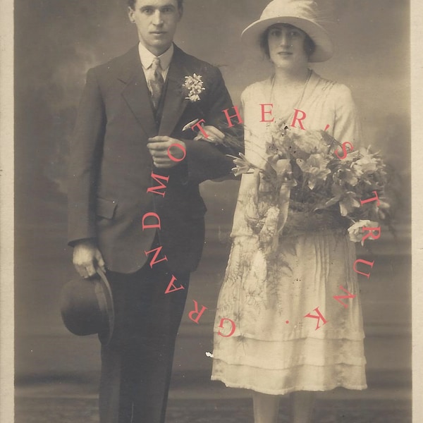 1920's Wedding Bride Groom photo [Instant Digital Download] vintage wedding couple cabinet photo, bridal journal image, Flapper bridal photo