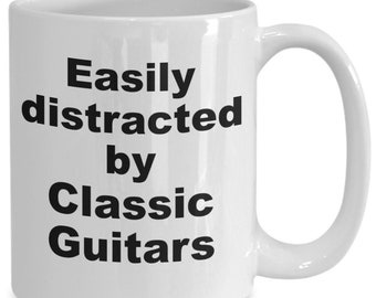 Classic guitar lover collector mug coffee cup, fun gift idea for classic guitar collecting collection fanatic, funny classic guitar fan gift