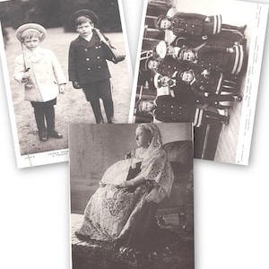 Digital Vintage Photo Postcards | Queen Victoria| her descendants| Prince George | last Czar Nicholas II Russian Royal Family with Anastasia