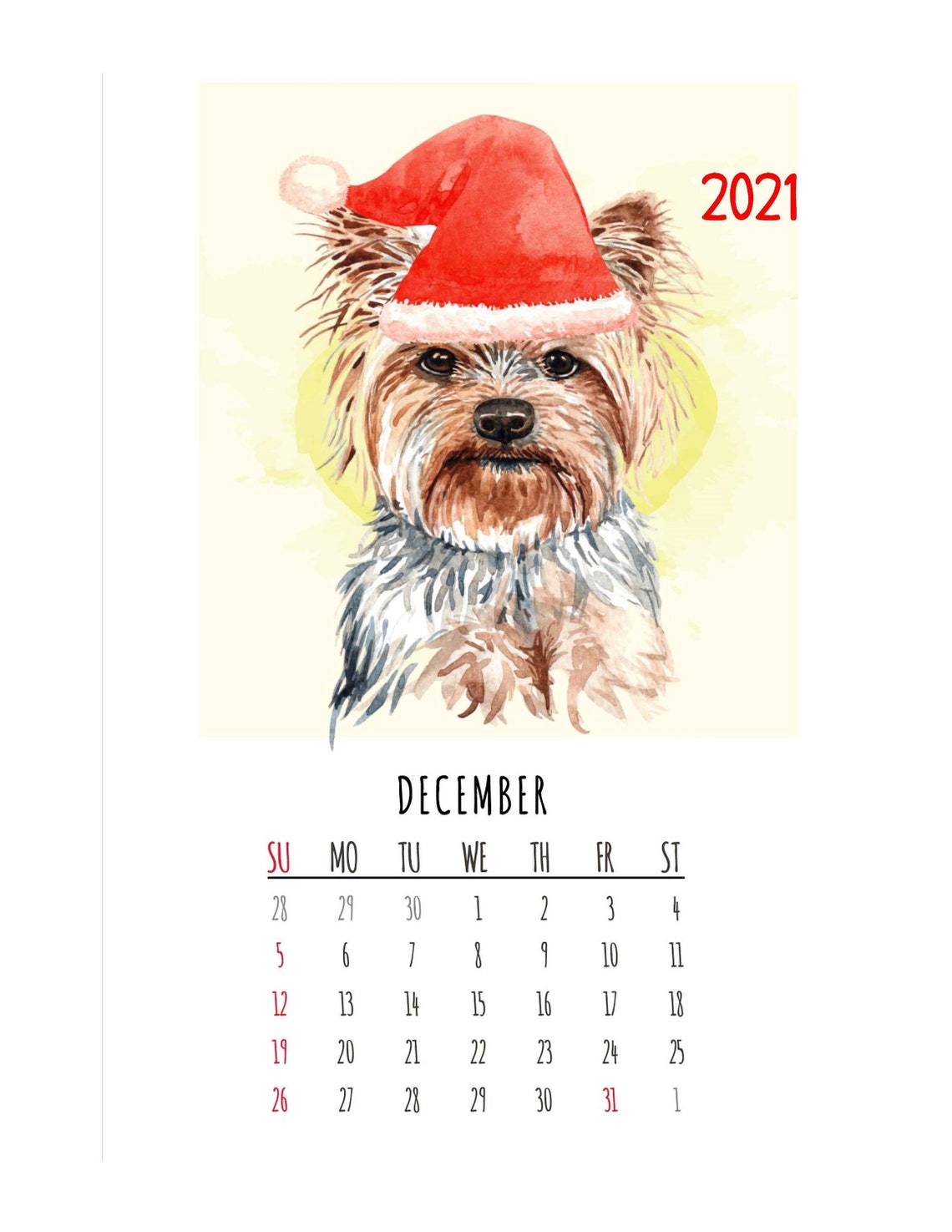 Funny Dog Calendar 2021 Digital Download Fun Watercolor Etsy