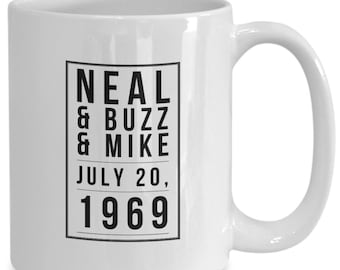 First man, men on the moon mug coffee cup, first moon walk crew commemorative, Neal Armstrong, Buzz Aldrin, Mike Collins July 20, 1969 event