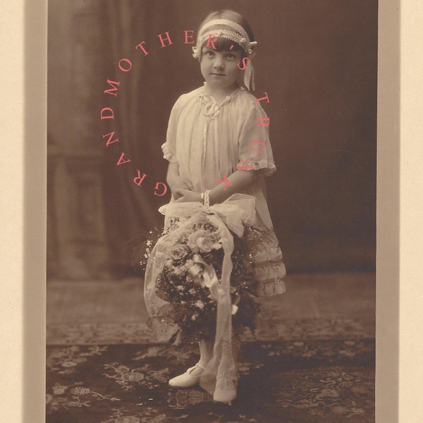 Vintage 1920's Flower Girl photo | Digital scan [Instant Download ] of sweet Flapper Era Flower Girl