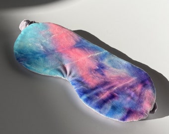 Antifaz para ojos de seda 100 % terciopelo con efecto tie-dye de algodón de azúcar / Antifaz para dormir moderno / Ropa de dormir de lujo con colores caramelo retro / Antifaz para ojos estampado / Regalos para ella