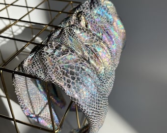 Diadema con nudo superior de serpiente metálica iridiscente / Accesorios para festivales / Sirena / Diadema holográfica de piel de serpiente / Accesorios para el cabello