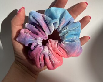 Coletero de terciopelo con efecto tie-dye de algodón de azúcar / Colores caramelo / Terciopelo / Accesorios para el cabello
