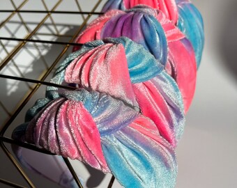 Diadema de terciopelo con nudo superior y teñido anudado de algodón de azúcar / Diadema anudada en colores caramelo / Accesorios para el cabello para festivales