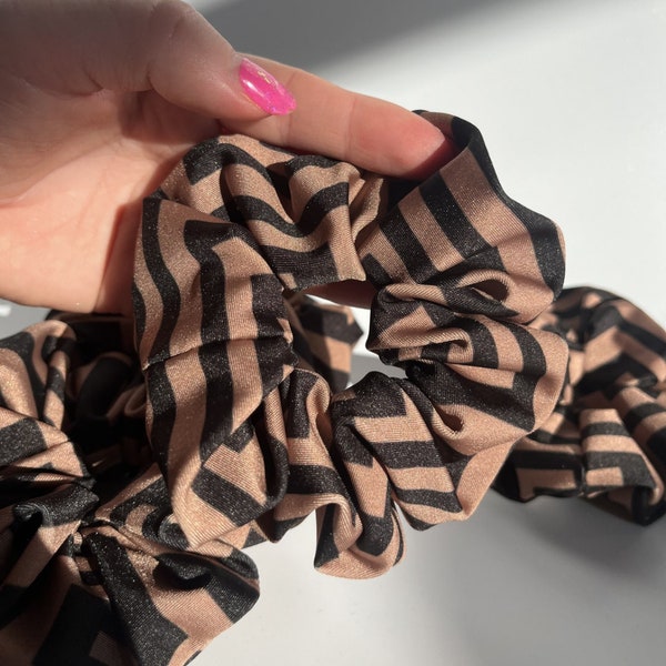 Luxury Brand Print Scrunchie | Black Brown Pattern Hair Tie Accessories | Printed Fashion Hairband Headwear | Gifts for her Fall Accessories