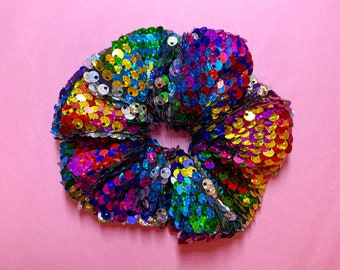 Coletero de lentejuelas arcoíris / Coletero de lentejuelas / Lentejuelas reversibles / Accesorios para el cabello arcoíris / Accesorios para festivales