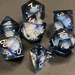 Celestial: Dark Horizons Liquid Core FULL 7 Piece Set Dark Translucent w/ Swirling Iridescent Glitter-TTRPGs Read Description image 3