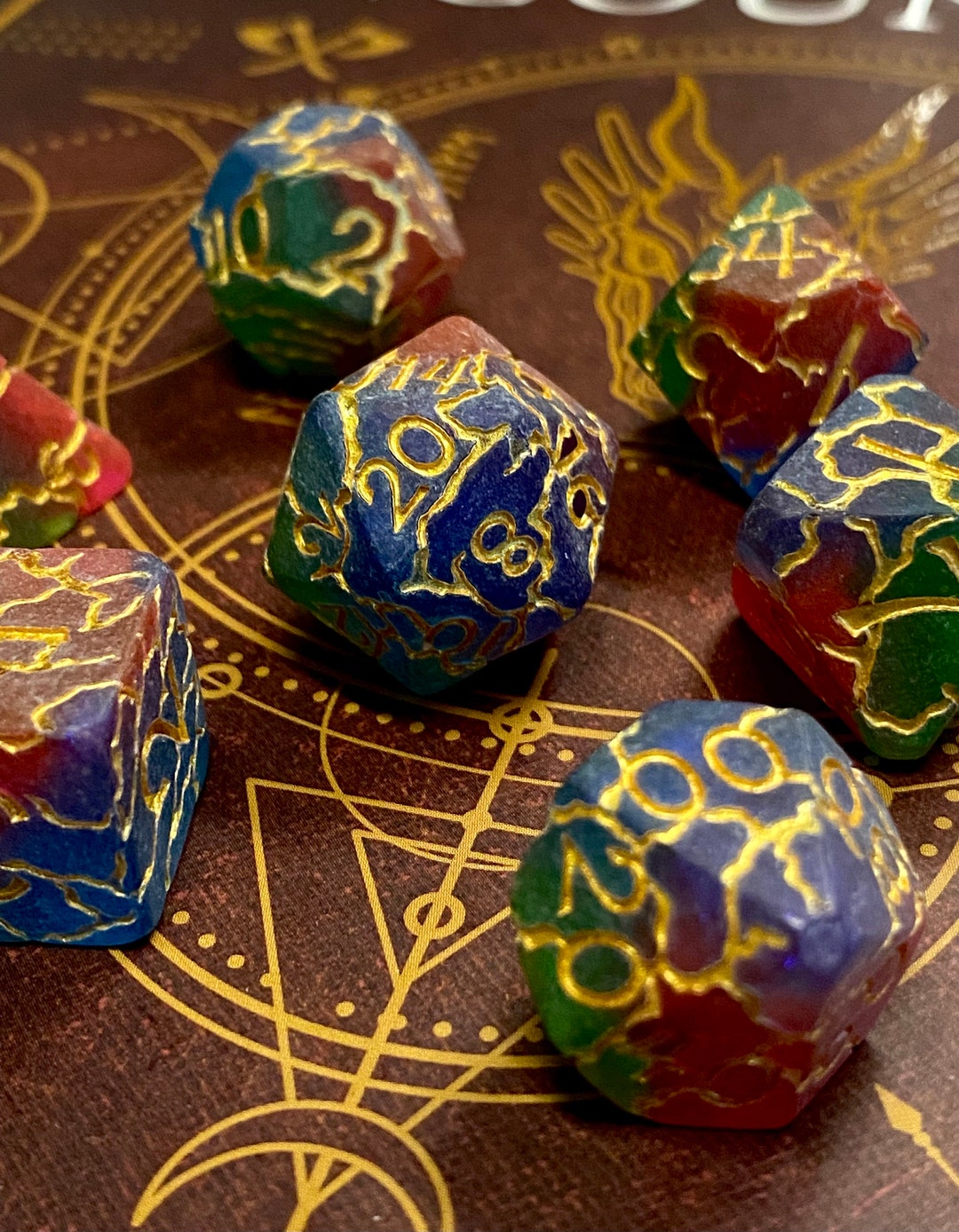 Counterspell Matte Finish 'crackling' Red/blue/green Dice Set Multi