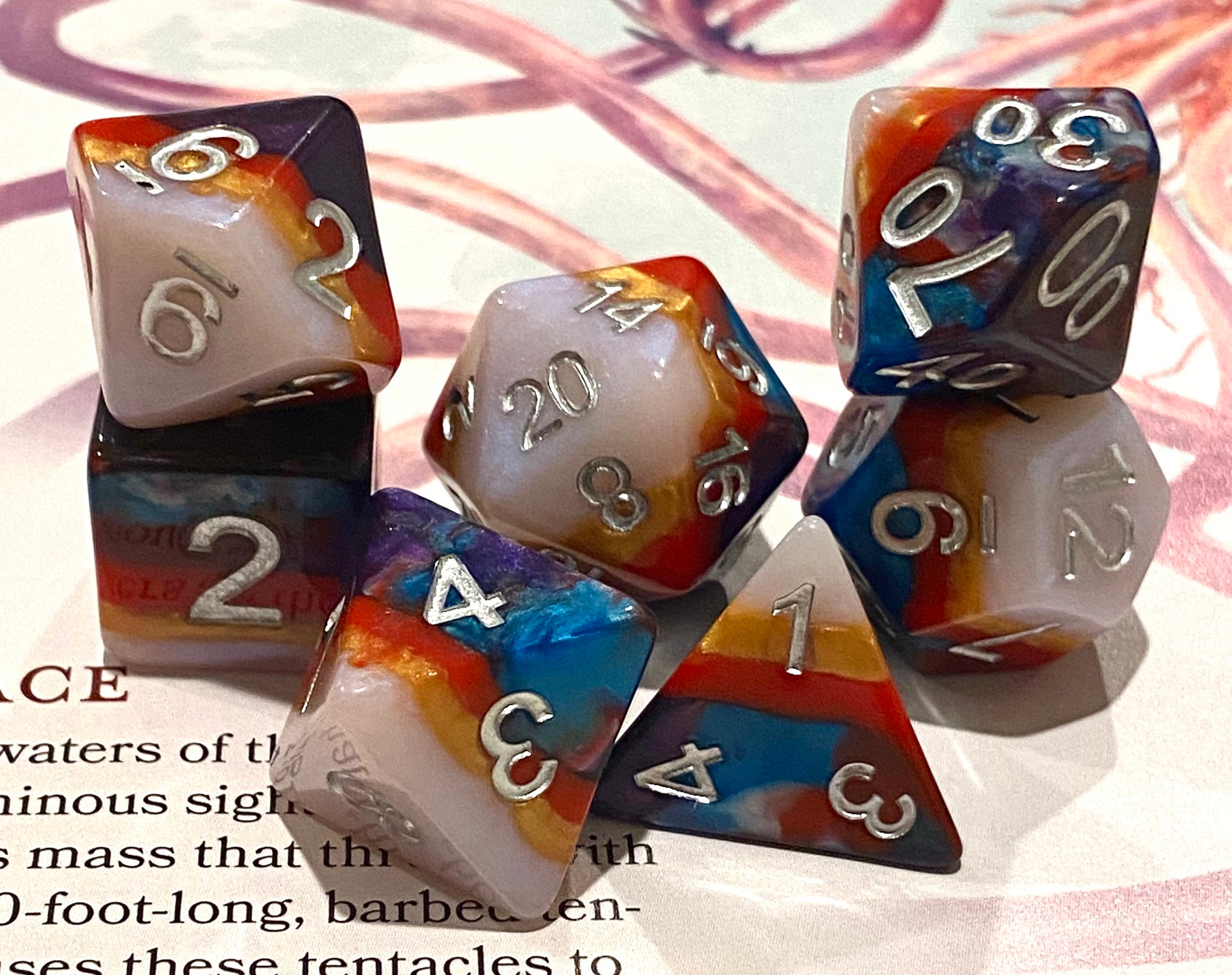 Chessex Dice. Gemini Blue-Orange/white d4 dice