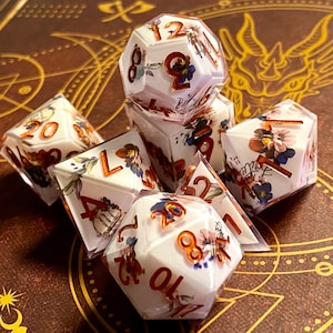 Regency- Elegant Vintage Floral Dice Set-Antique White With Flowers and Script-Copper Inked Numbers-RPG Dice, Dungeons & Dragons, Pathfinder